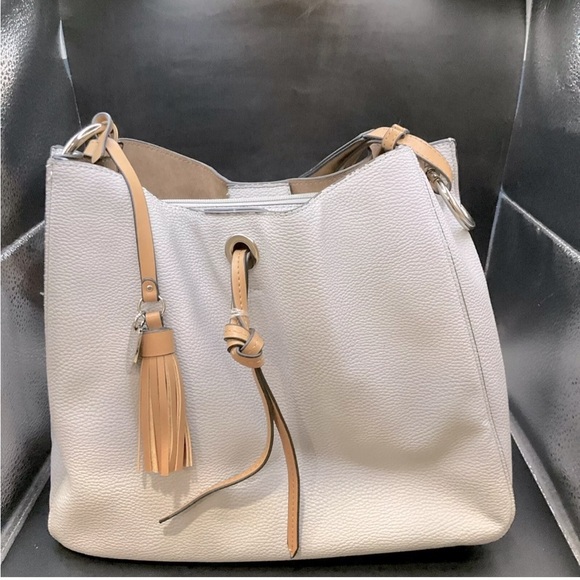 LONDON FOG Satchel Purse  Strap Hand Gray/Tan Pebbled - Picture 1 of 16